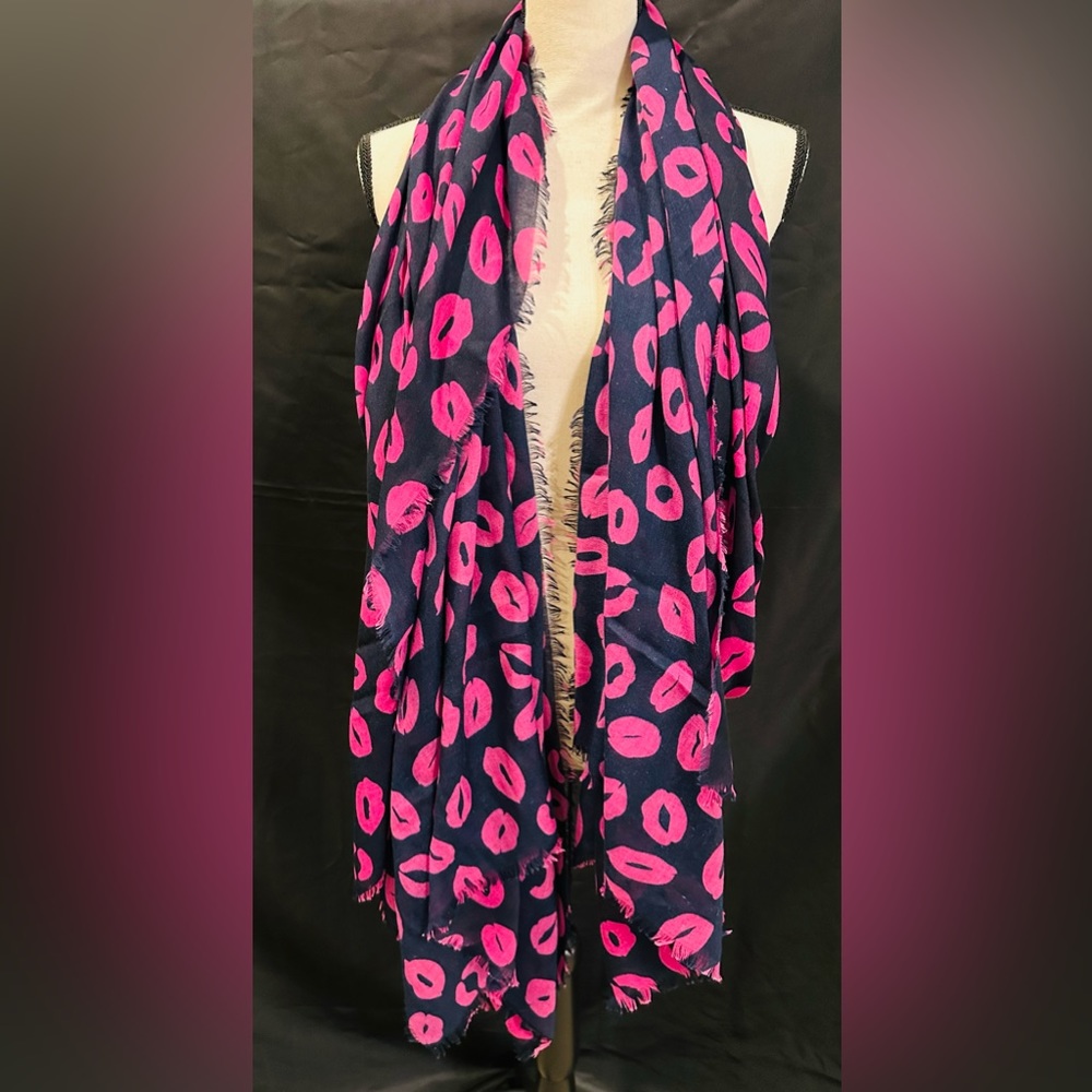 Natasha Scarf - New with Tags, 20% Wool & 80% Acrylic, Navy Blue & Magenta
